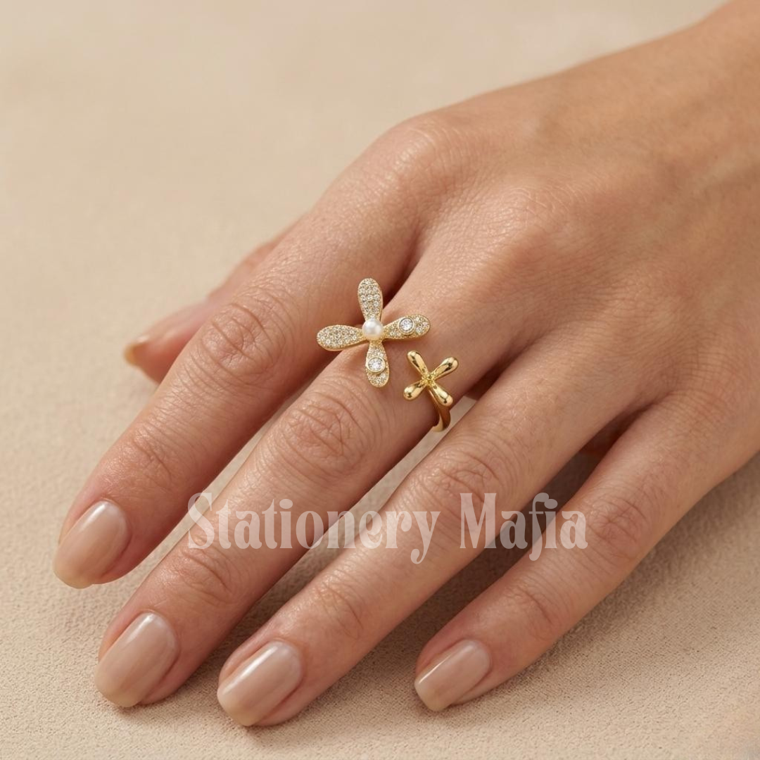 Asymmetrical Floral Pearl Ring