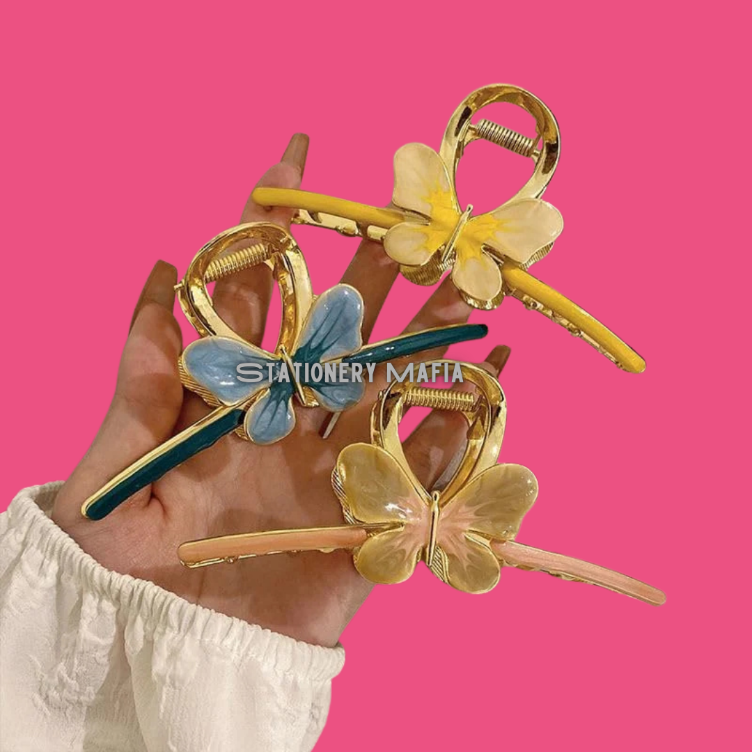 Gold Butterfly Bar Claw Clip