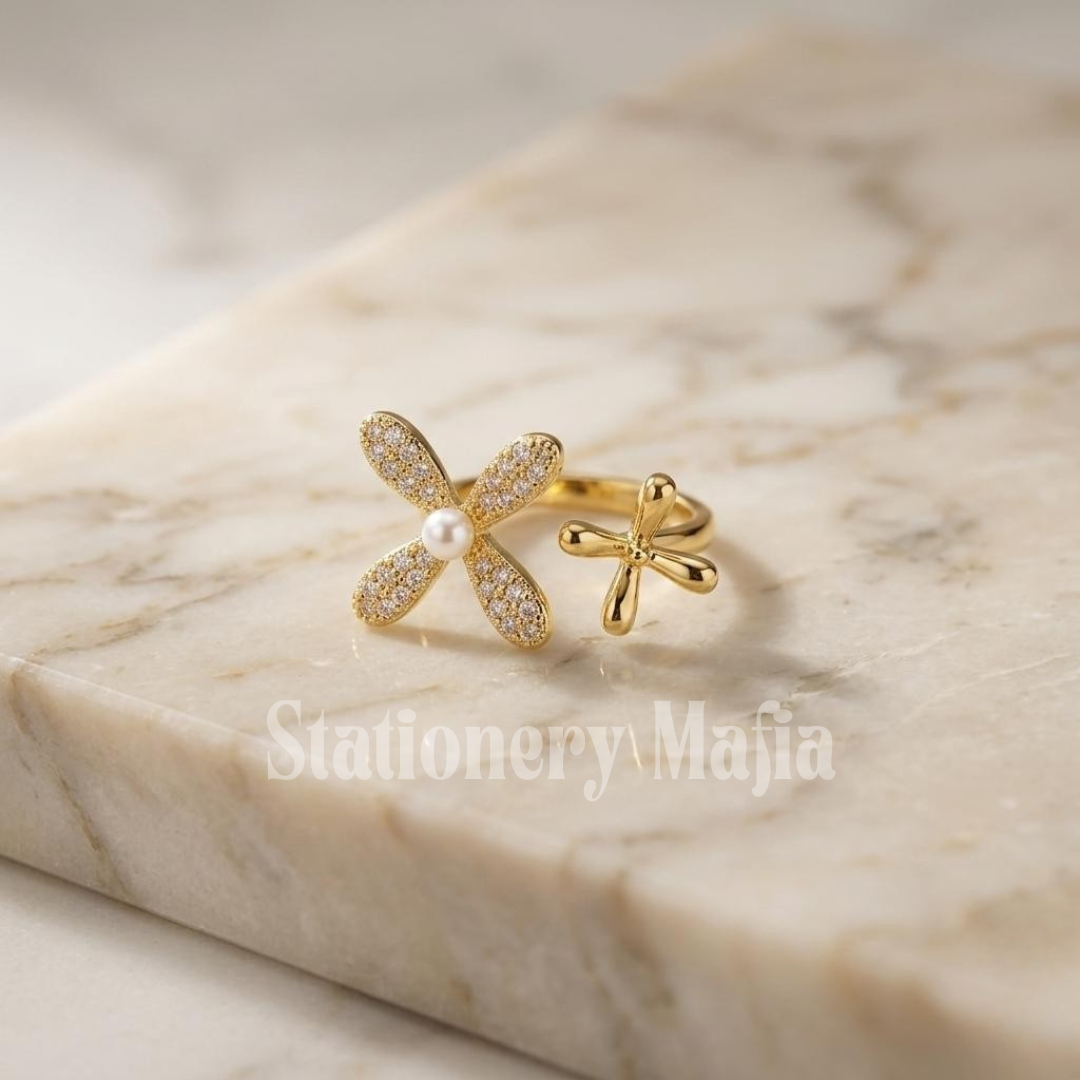 Asymmetrical Floral Pearl Ring