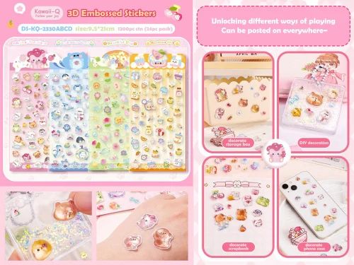 3D Embossed Kawaii Stickers
