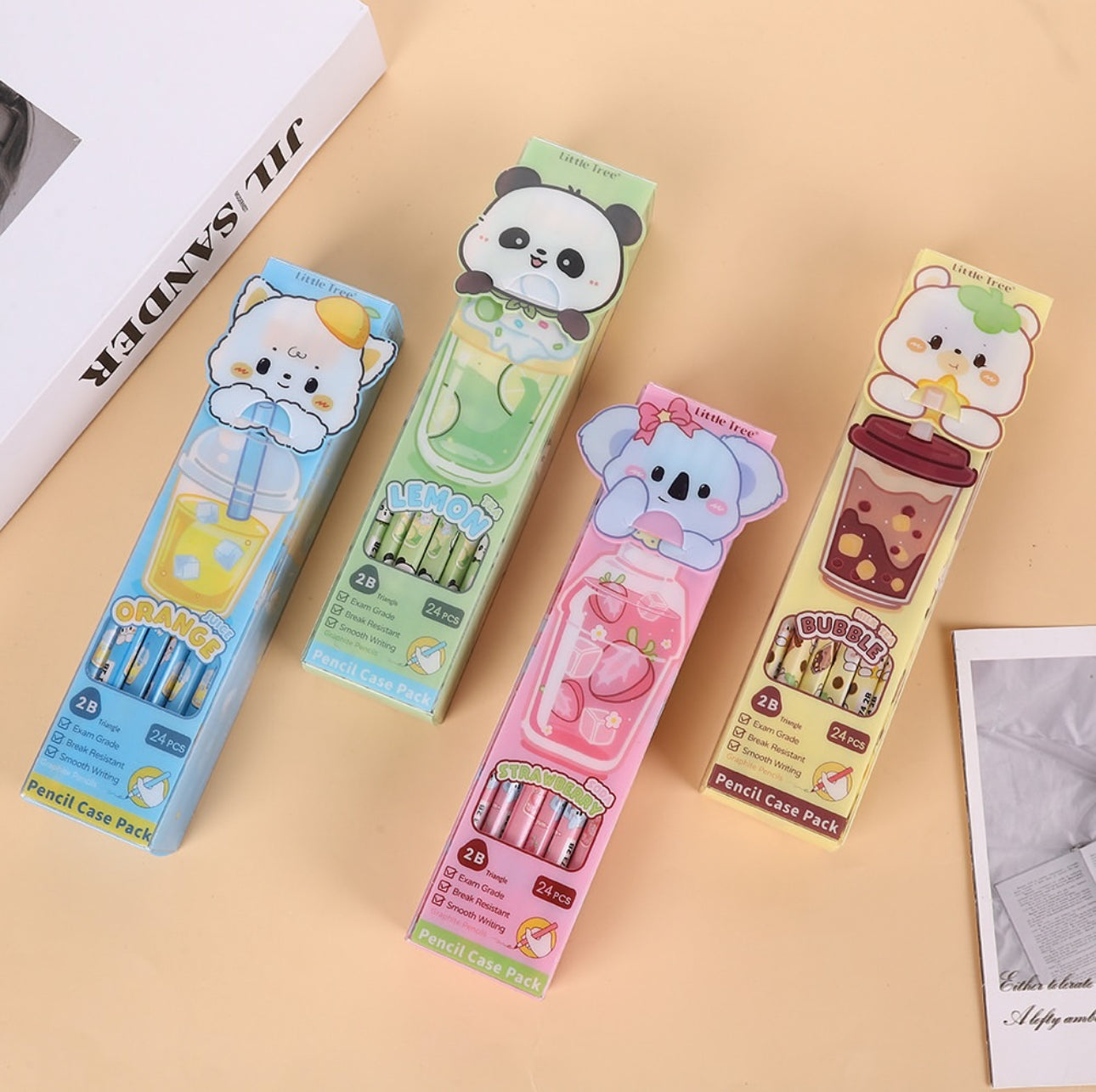 Kawaii Animal Cool Drinks Pencil Set (24 pencils)