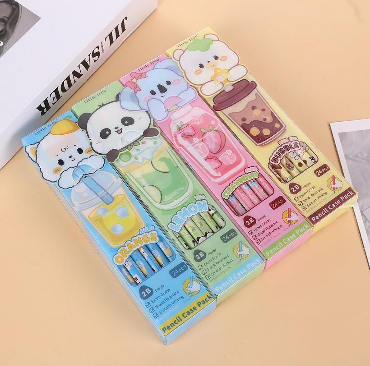 Kawaii Animal Cool Drinks Pencil Set (24 pencils)